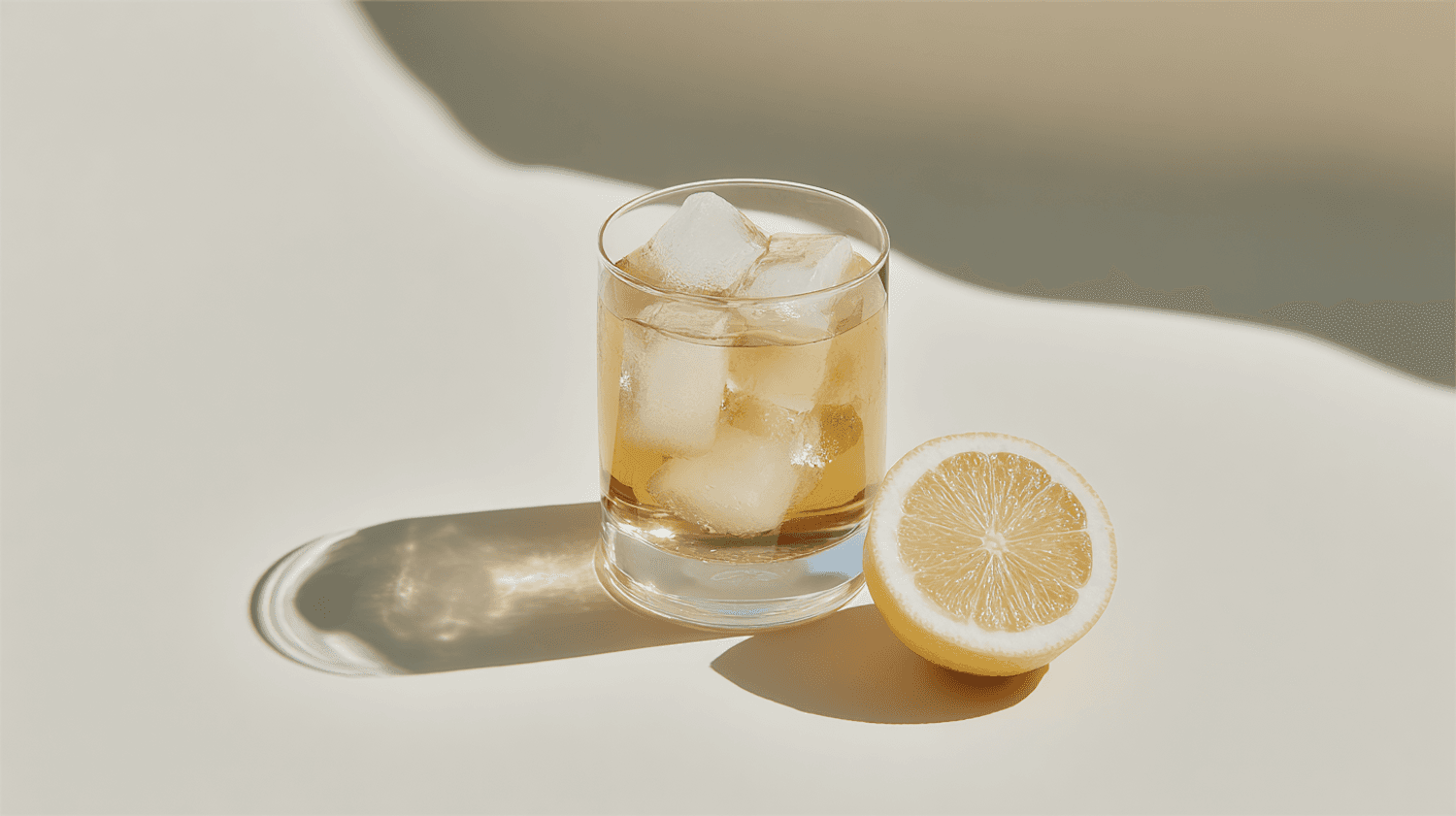 Glass of lemon tea with a halved lemon